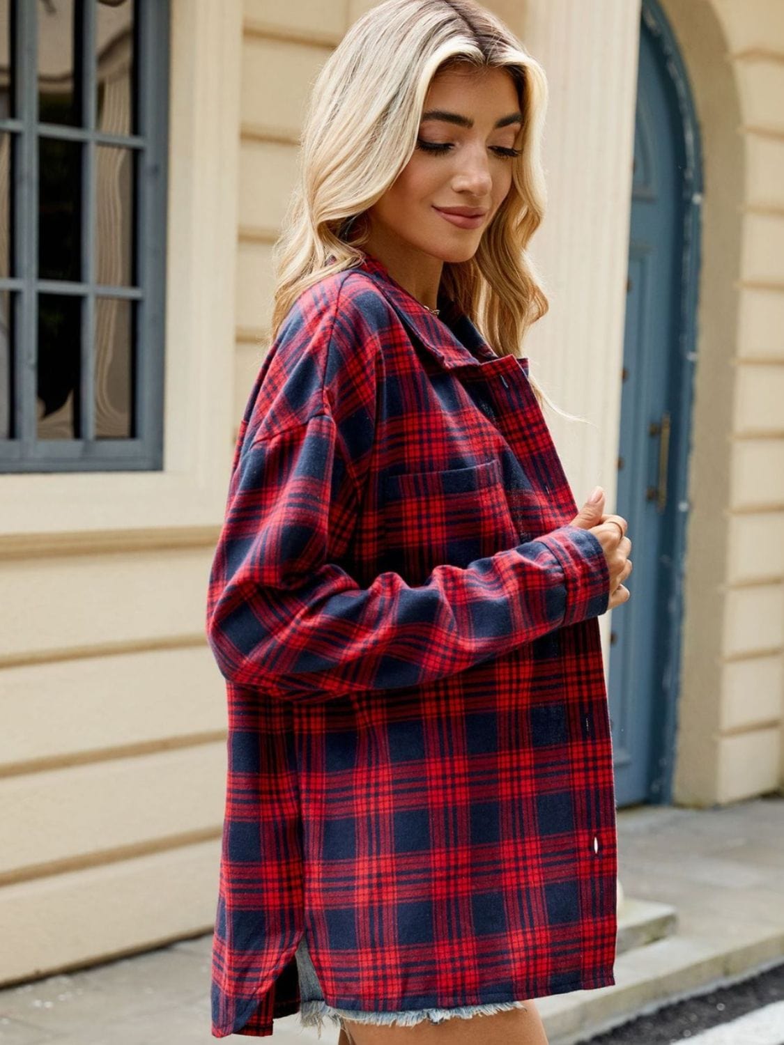 Tan Plaid Collared Neck Long Sleeve Shirt