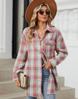 Plaid Collared Neck Long Sleeve Shirt