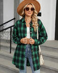 Plaid Collared Neck Long Sleeve Shirt