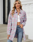 Plaid Collared Neck Long Sleeve Shirt