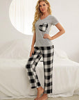 Plaid Heart Tee and Pants Lounge Set with Pockets