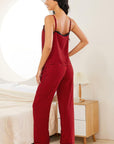 Plaid Lace Trim Cami and Drawstring Pants Pajama Set