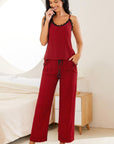 Plaid Lace Trim Cami and Drawstring Pants Pajama Set