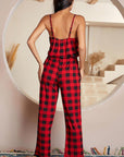 Plaid Lace Trim Spaghetti Strap Jumpsuit