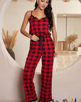 Plaid Lace Trim Spaghetti Strap Jumpsuit