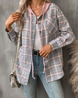 Plaid Long Sleeve Hooded Jacket