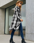 Plaid Pocketed Button Up Trench Coat