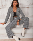 Checkered Blazer & Slit Pants Set