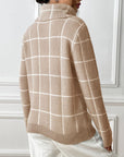 Light Gray Plaid Turtleneck Long Sleeve Sweater