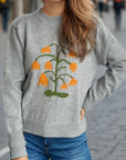 Plant Round Neck Long Sleeve Sweater