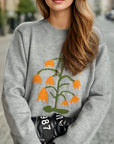 Plant Round Neck Long Sleeve Sweater