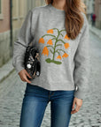 Plant Round Neck Long Sleeve Sweater