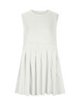 Beige Pleated Round Neck Sleeveless Mini Dress