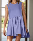 Dark Gray Pleated Round Neck Sleeveless Mini Dress