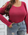 Plus Size Cold Shoulder Round Neck Sweater