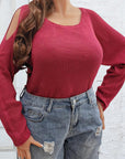 Plus Size Cold Shoulder Round Neck Sweater