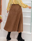 Plus Size Embroidered Pocketed High Waist Skirt