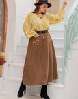 Plus Size Embroidered Pocketed High Waist Skirt