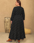 Plus Size Embroidered Polka Dot Notched Long Sleeve Dress