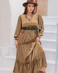 Plus Size Frill Tie Neck Long Sleeve Dress