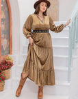 Plus Size Frill Tie Neck Long Sleeve Dress