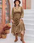 Plus Size Frill Tie Neck Long Sleeve Dress