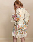 Plus Size Fringe Printed Open Front Cardigan