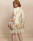 Plus Size Fringe Printed Open Front Cardigan