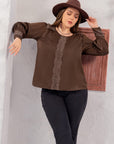 Plus Size Lace Detail Round Neck Long Sleeve Blouse