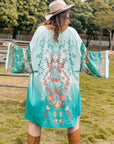 Dim Gray Plus Size Printed Open Front Long Sleeve Cover Up