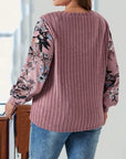 Plus Size Printed V-Neck Long Sleeve T-Shirt