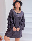 Plus Size Round Neck Flounce Sleeve Mini Dress