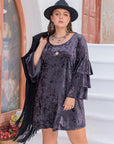 Plus Size Round Neck Flounce Sleeve Mini Dress