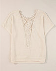 Light Gray Plus Size Textured Lace Round Neck Short Sleeve T-Shirt