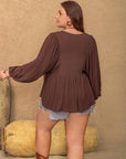 Plus Size Tie Neck Balloon Sleeve Blouse