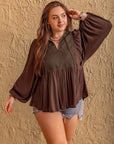 Plus Size Tie Neck Balloon Sleeve Blouse