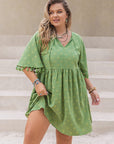 Rosy Brown Plus Size Tied Tassel Half Sleeve Mini Dress