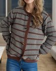 Pocketed Contrast V-Neck Button Up Cardigan