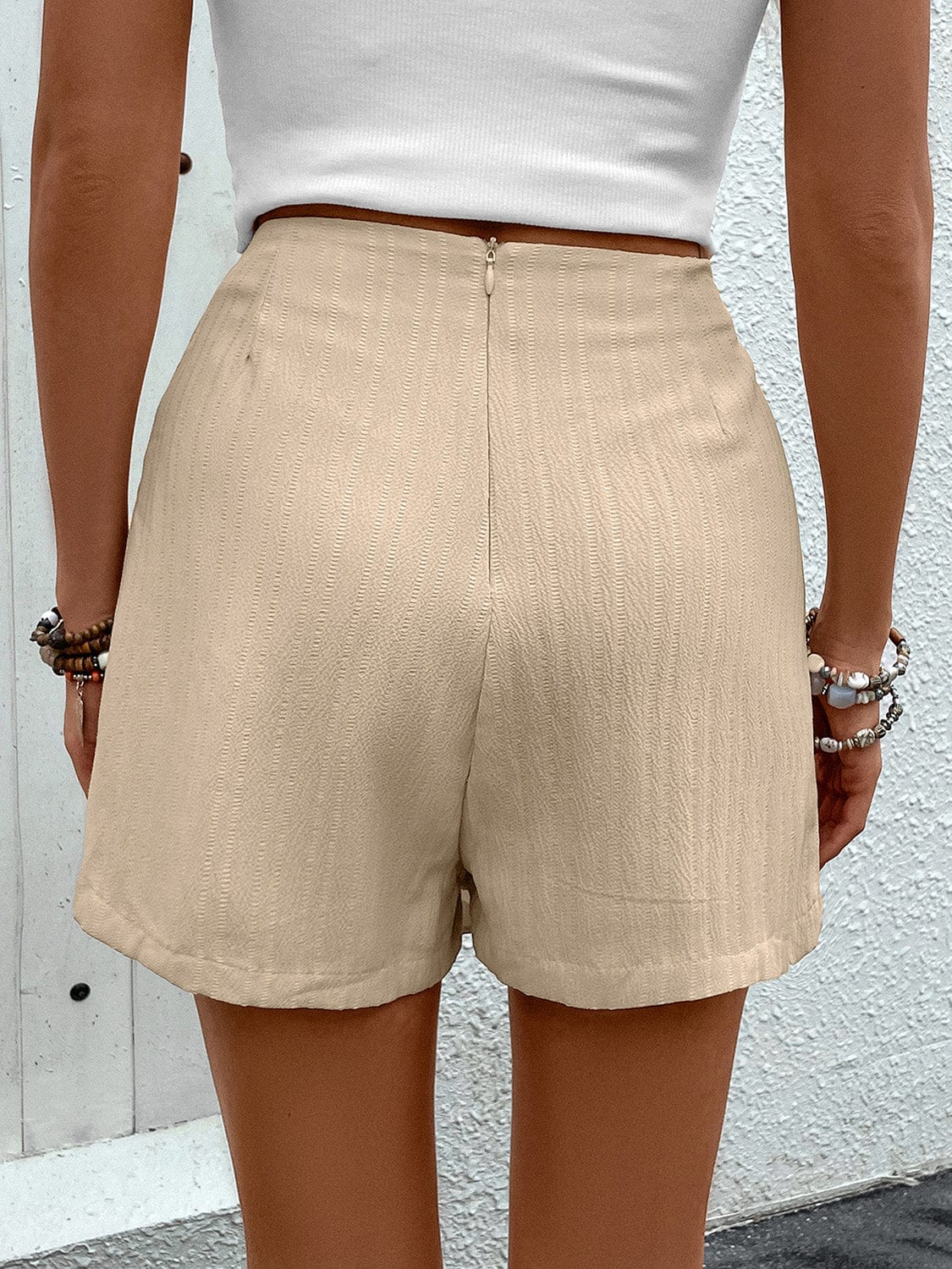 Gray Pocketed High Waist Shorts with Zip