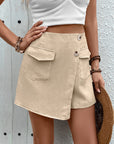 Gray Pocketed High Waist Shorts with Zip