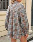 Pocketed Plaid Collared Neck Long Sleeve Shirt