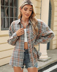 Pocketed Plaid Collared Neck Long Sleeve Shirt