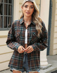 Pocketed Plaid Collared Neck Long Sleeve Shirt