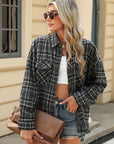 Pocketed Plaid Collared Neck Long Sleeve Shirt