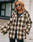 Dark Gray Pocketed Plaid Long Sleeve Hooded Jacket