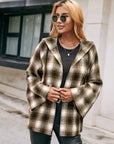 Gray Pocketed Plaid Long Sleeve Hooded Jacket