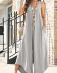 Gray Pocketed Scoop Neck Wide Leg Jumpsuit