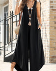 Black Pocketed Scoop Neck Wide Leg Jumpsuit