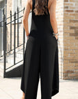 Black Pocketed Scoop Neck Wide Leg Jumpsuit