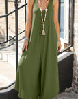 Dark Olive Green Pocketed Scoop Neck Wide Leg Jumpsuit